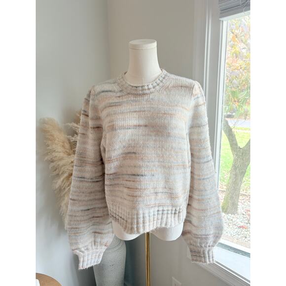 NWT French Connection Marley Space Dye Crewneck Sweater Womens Large Cream Tan - Picture 1 of 9